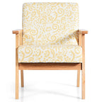 Fauteuil d'appoint en lin blanc/jaune avec structure en bois d'hévéa (lot de 2)