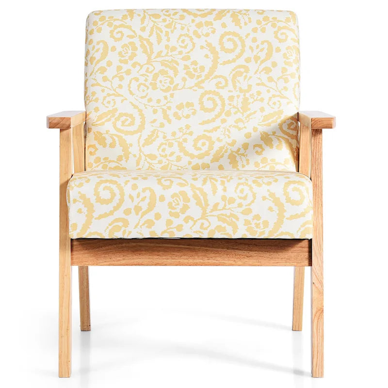 Fauteuil d'appoint en lin blanc/jaune avec structure en bois d'hévéa (lot de 2)