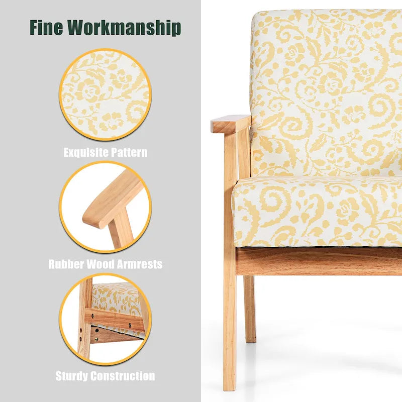 Fauteuil d'appoint en lin blanc/jaune avec structure en bois d'hévéa (lot de 2)