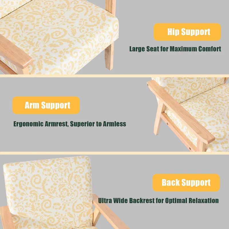 Fauteuil d'appoint en lin blanc/jaune avec structure en bois d'hévéa (lot de 2)