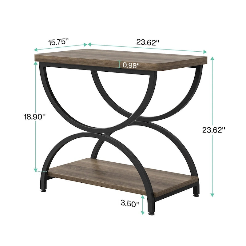 Table d'appoint rectangulaire à 2 niveaux en bois et métal