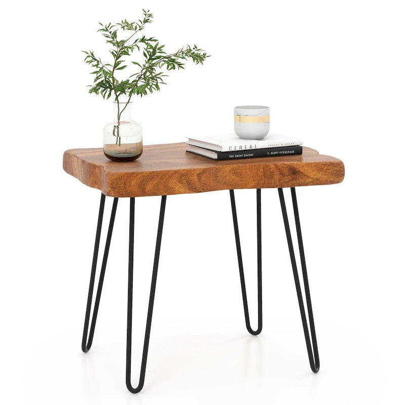 Table d'appoint – Bois de teck recyclé marron et pieds en métal, ronde / carrée / rectangulaire, usage individuel