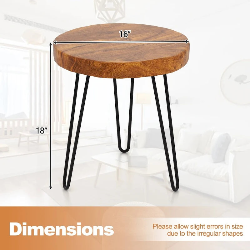 Table d'appoint – Bois de teck recyclé marron et pieds en métal, ronde / carrée / rectangulaire, usage individuel
