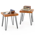 Table d'appoint – Bois de teck recyclé marron et pieds en métal, ronde / carrée / rectangulaire, usage individuel
