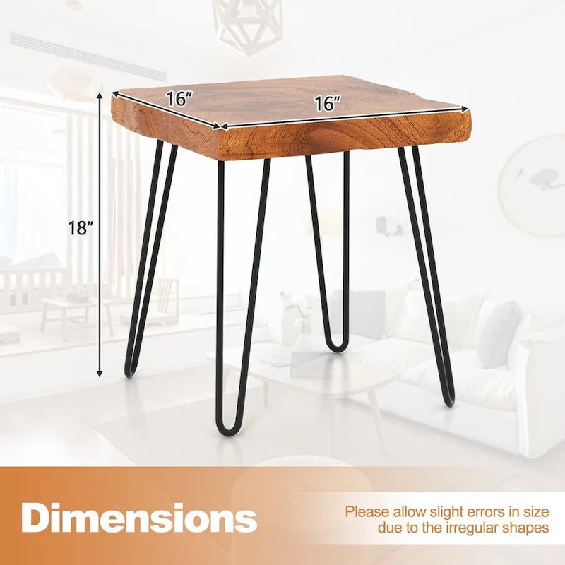 Table d'appoint – Bois de teck recyclé marron et pieds en métal, ronde / carrée / rectangulaire, usage individuel