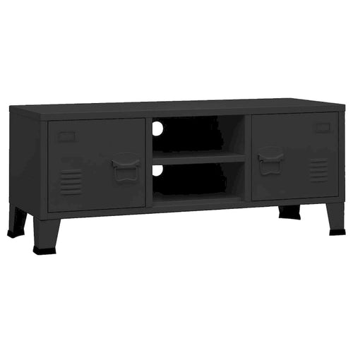 Meuble TV industriel en métal noir et blanc avec rangement