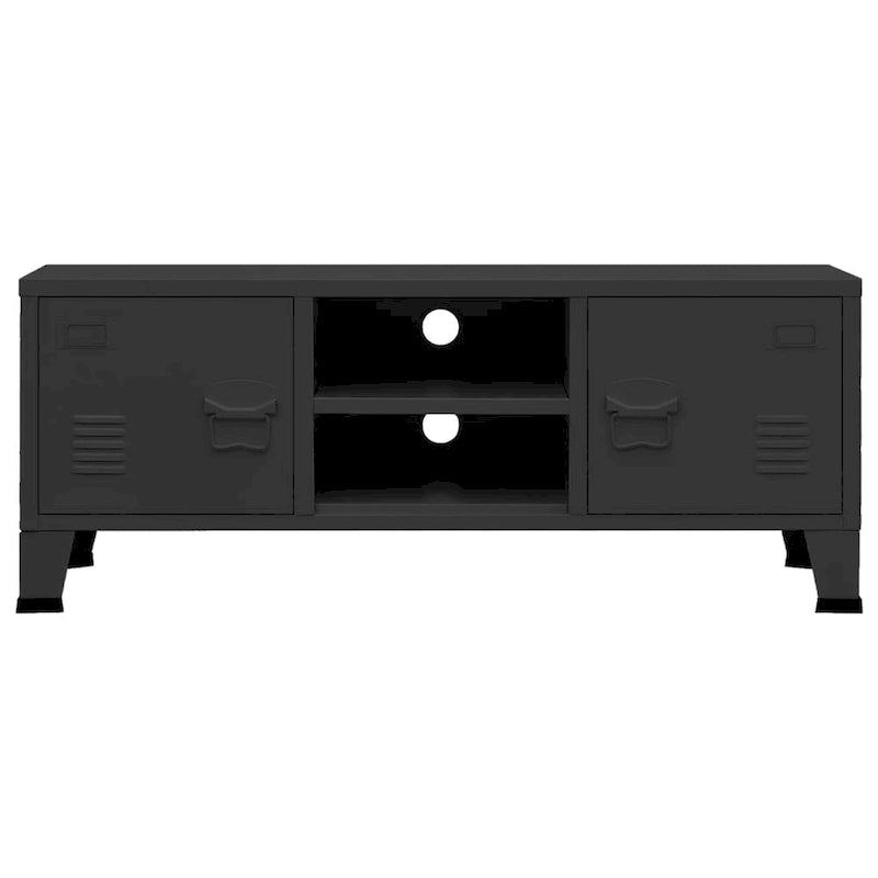 Meuble TV industriel en métal noir et blanc avec rangement