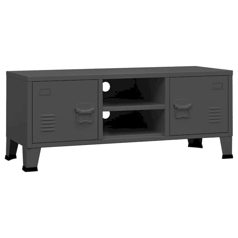 Meuble TV industriel en métal noir et blanc avec rangement