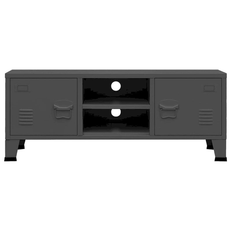 Meuble TV industriel en métal noir et blanc avec rangement