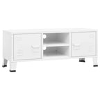 Meuble TV industriel en métal noir et blanc avec rangement