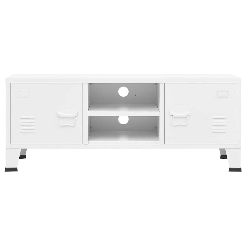 Meuble TV industriel en métal noir et blanc avec rangement