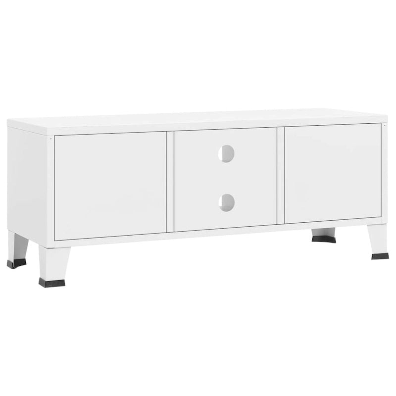 Meuble TV industriel en métal noir et blanc avec rangement