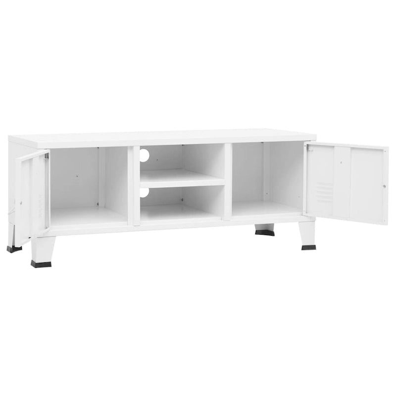 Meuble TV industriel en métal noir et blanc avec rangement