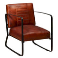 Fauteuil industriel en cuir véritable marron avec cadre en acier pour 1 personne