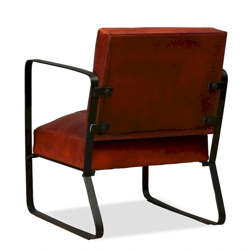 Fauteuil industriel en cuir véritable marron avec cadre en acier pour 1 personne
