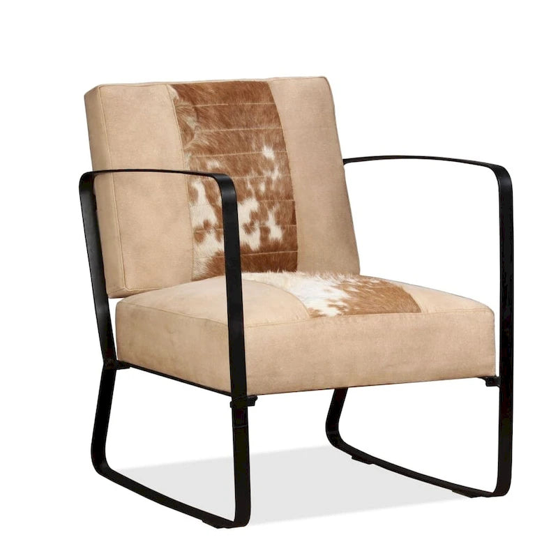 Fauteuil industriel en cuir véritable marron avec cadre en acier pour 1 personne