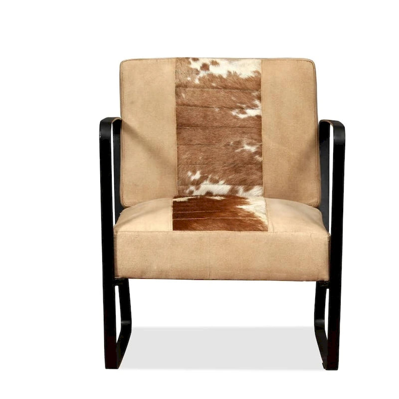 Fauteuil industriel en cuir véritable marron avec cadre en acier pour 1 personne