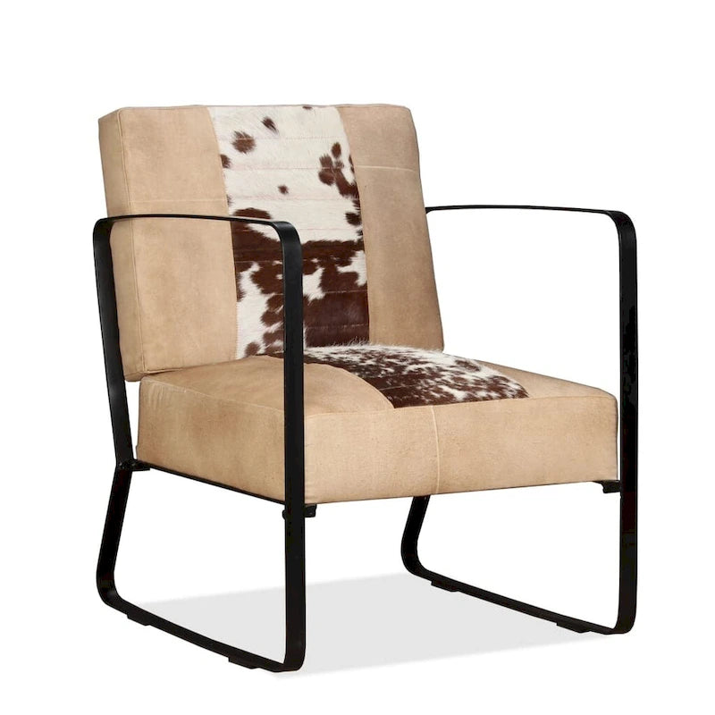 Fauteuil industriel en cuir véritable marron avec cadre en acier pour 1 personne