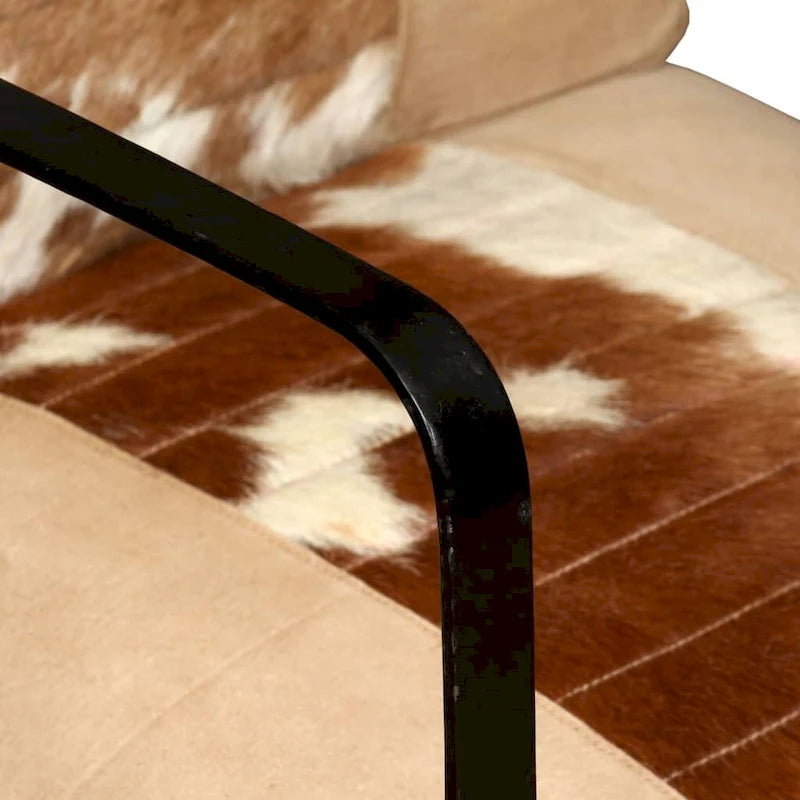Fauteuil industriel en cuir véritable marron avec cadre en acier pour 1 personne