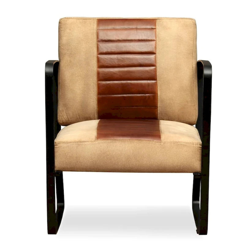 Fauteuil industriel en cuir véritable marron avec cadre en acier pour 1 personne