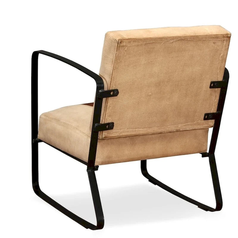 Fauteuil industriel en cuir véritable marron avec cadre en acier pour 1 personne