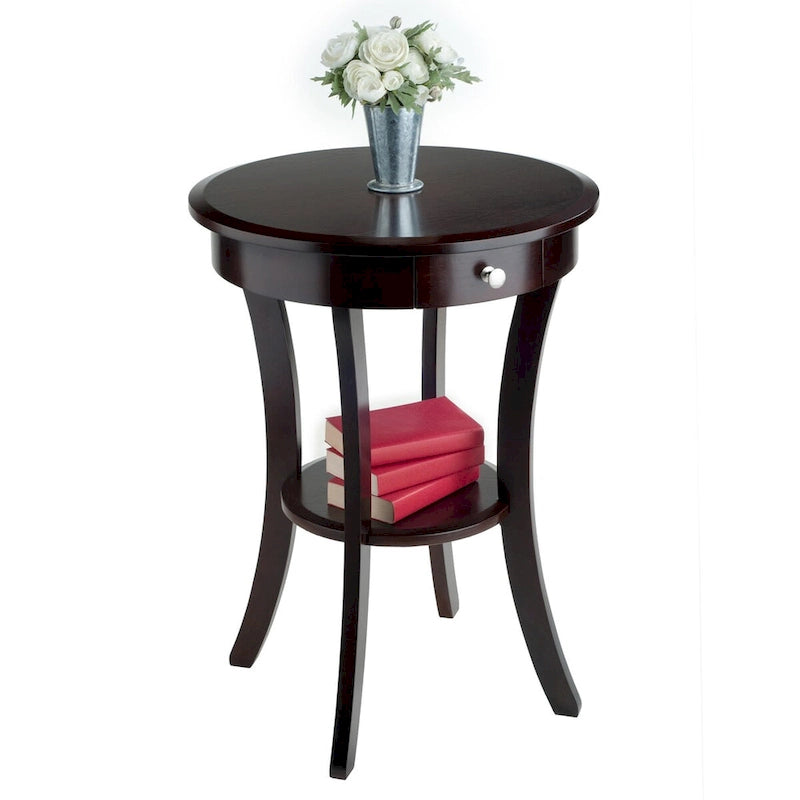 Table d'appoint ronde – Cappuccino, bois courbé avec tiroir et étagère, pour une personne