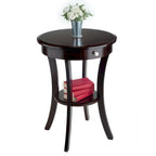 Table d'appoint ronde – Cappuccino, bois courbé avec tiroir et étagère, pour une personne