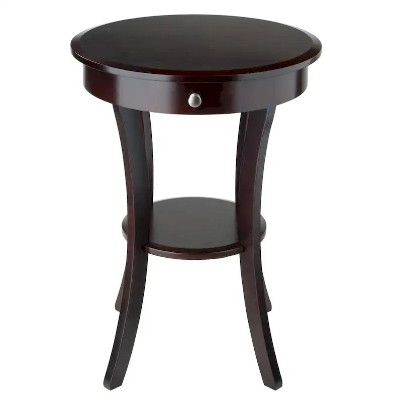 Table d'appoint ronde – Cappuccino, bois courbé avec tiroir et étagère, pour une personne