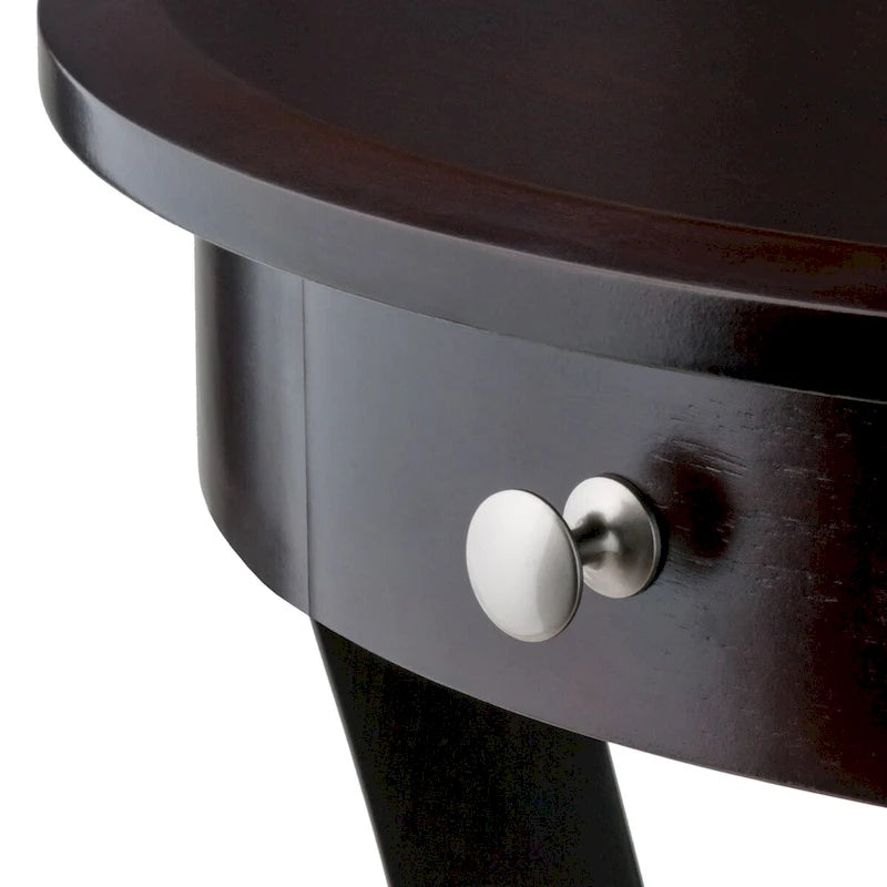 Table d'appoint ronde – Cappuccino, bois courbé avec tiroir et étagère, pour une personne