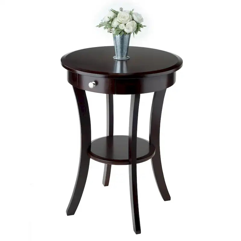 Table d'appoint ronde – Cappuccino, bois courbé avec tiroir et étagère, pour une personne