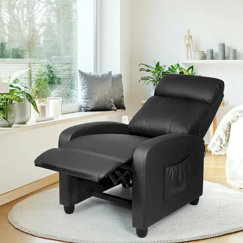 Fauteuil inclinable à dossier haut et dossier rabattable en velours noir de style Mid-Century pour 1 personne