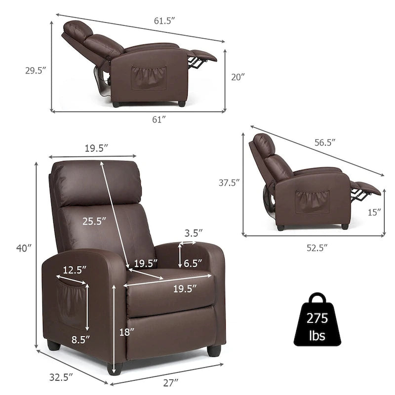 Fauteuil inclinable à dossier haut et dossier rabattable en velours noir de style Mid-Century pour 1 personne