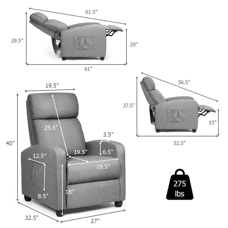 Fauteuil inclinable à dossier haut et dossier rabattable en velours noir de style Mid-Century pour 1 personne