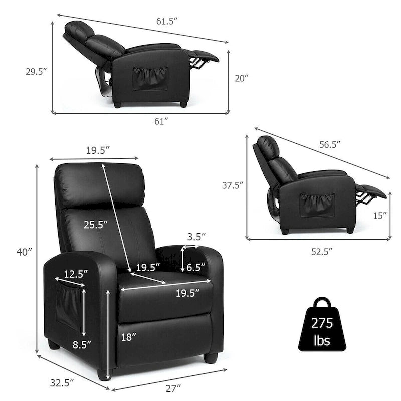 Fauteuil inclinable à dossier haut et dossier rabattable en velours noir de style Mid-Century pour 1 personne