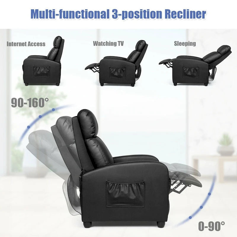 Fauteuil inclinable à dossier haut et dossier rabattable en velours noir de style Mid-Century pour 1 personne