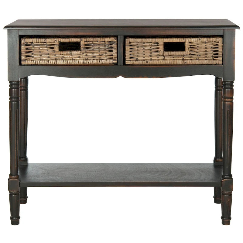 Console de rangement avec tiroirs en rotin – Marron/Sépia, pin colonial, 1 à 2 utilisateurs