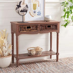 Console de rangement avec tiroirs en rotin – Marron/Sépia, pin colonial, 1 à 2 utilisateurs
