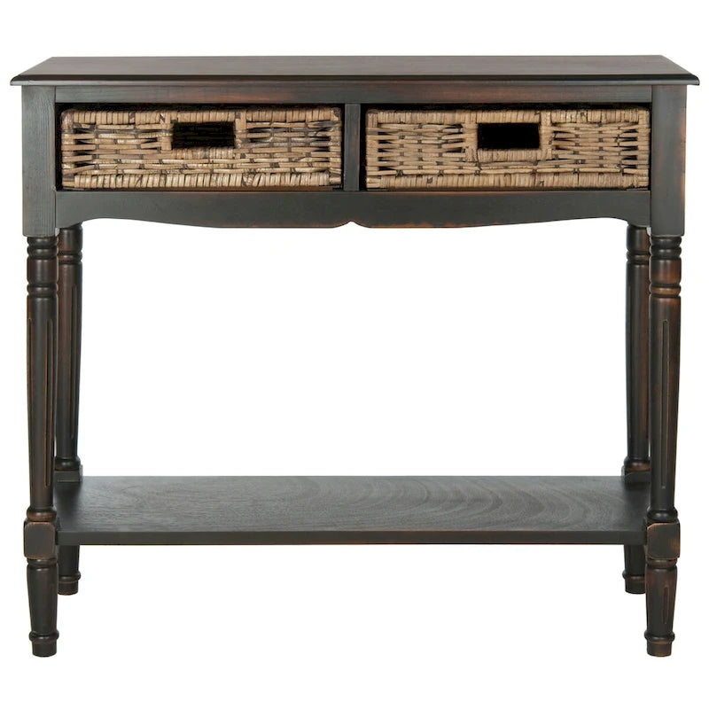 Console de rangement avec tiroirs en rotin – Marron/Sépia, pin colonial, 1 à 2 utilisateurs