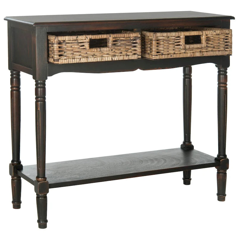 Console de rangement avec tiroirs en rotin – Marron/Sépia, pin colonial, 1 à 2 utilisateurs