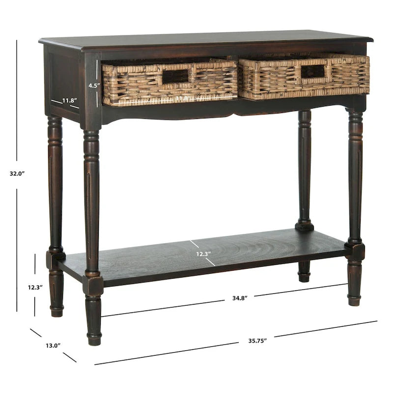 Console de rangement avec tiroirs en rotin – Marron/Sépia, pin colonial, 1 à 2 utilisateurs
