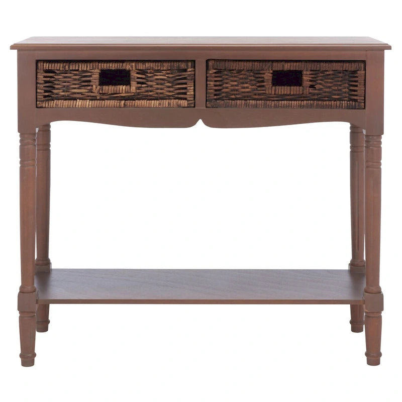 Console de rangement avec tiroirs en rotin – Marron/Sépia, pin colonial, 1 à 2 utilisateurs