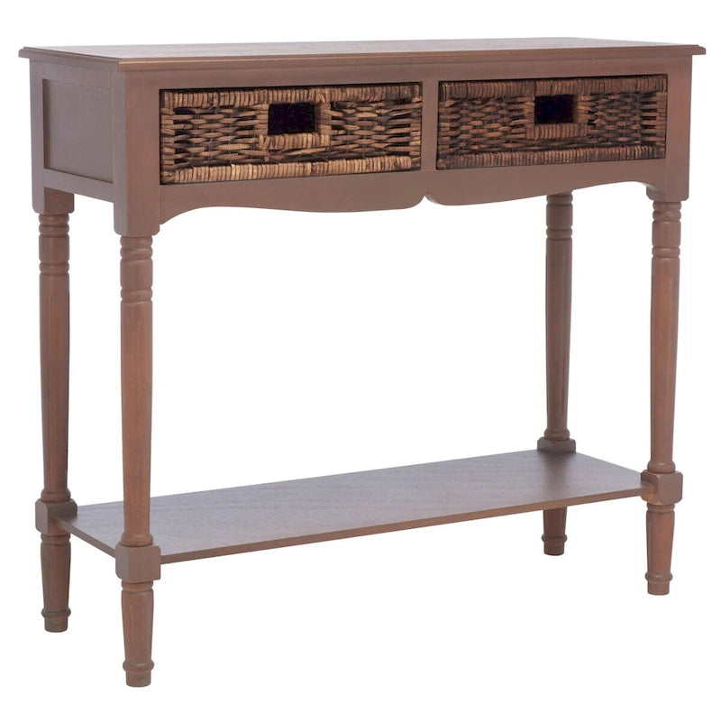Console de rangement avec tiroirs en rotin – Marron/Sépia, pin colonial, 1 à 2 utilisateurs