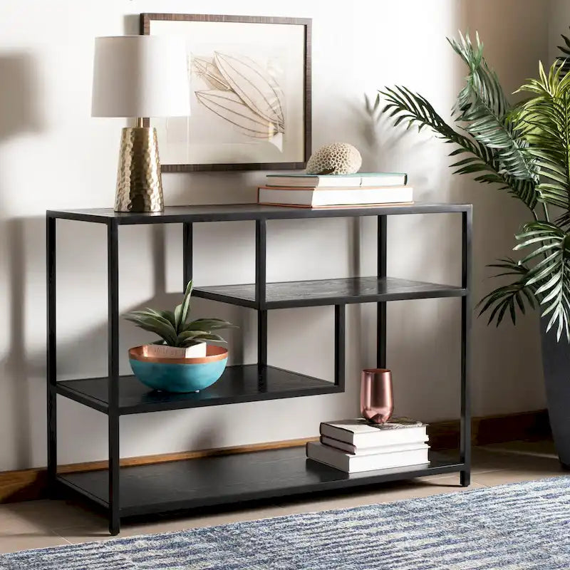 Console géométrique – Noyer / Noir / Beige, Bois d'inspiration artistique moderne, Utilisation individuelle
