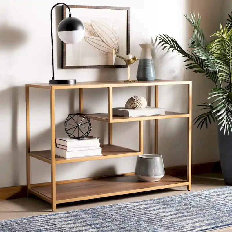 Console géométrique – Noyer / Noir / Beige, Bois d'inspiration artistique moderne, Utilisation individuelle