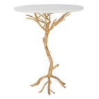 Table d'appoint ronde – Or et blanc, plateau en granit et base en fer de style branche, utilisateur unique