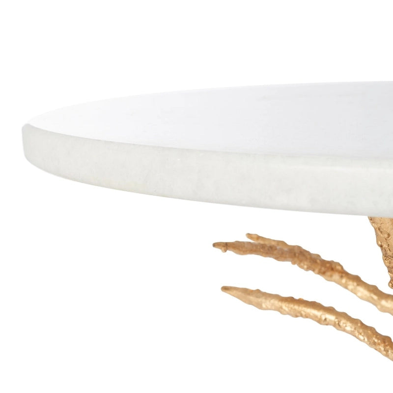 Table d'appoint ronde – Or et blanc, plateau en granit et base en fer de style branche, utilisateur unique