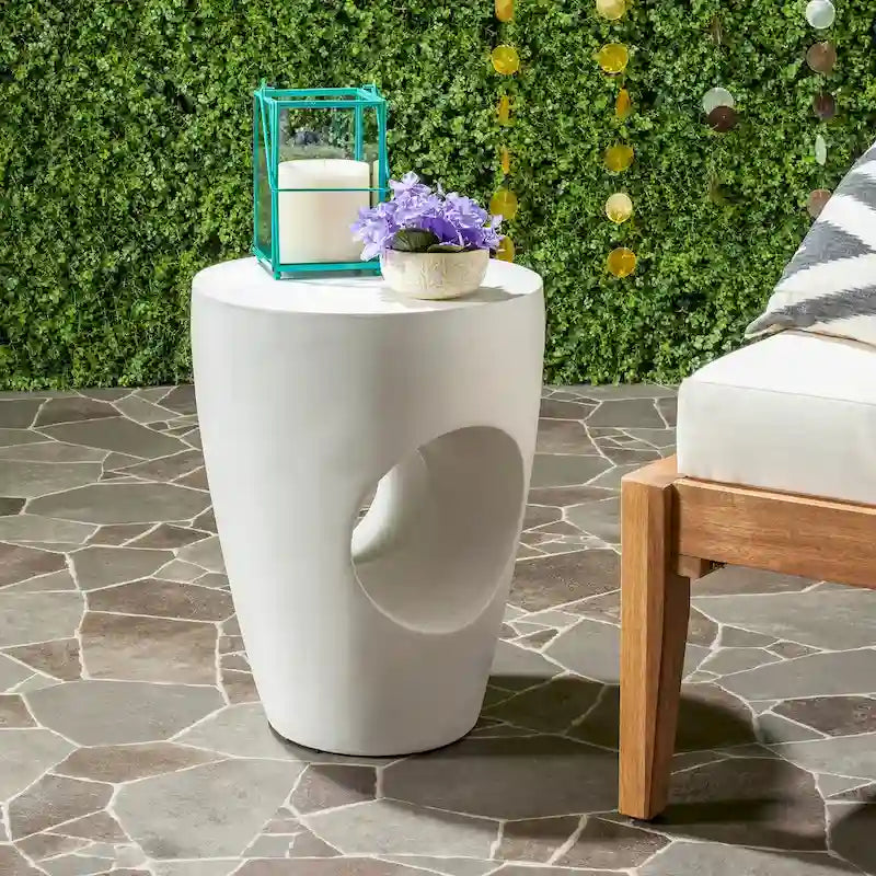 Table d'appoint en béton – Ivoire / Gris foncé, Ronde sculpturale, Intérieur et extérieur, Utilisation individuelle