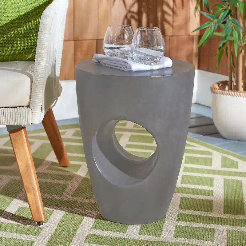 Table d'appoint en béton – Ivoire / Gris foncé, Ronde sculpturale, Intérieur et extérieur, Utilisation individuelle