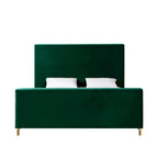 Kingsize bed van massief hout met fluwelen bekleding in effen jagergroen
