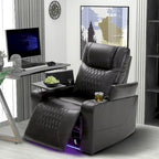 Fauteuil inclinable électrique avec port USB, tablette pivotante et porte-gobelets – Noir/Marron, Rembourré Moderne, Monoplace